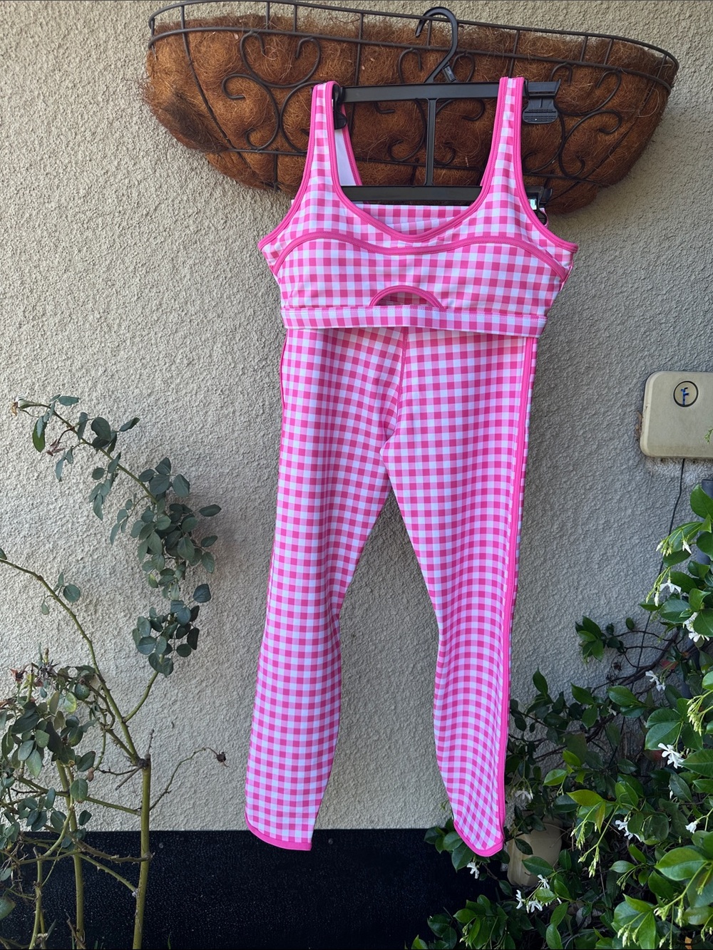 Beach Riot Pink Gingham Leggings & Crop Tank Set